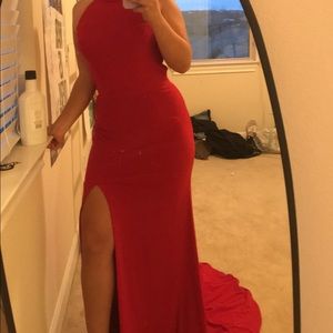 Red Sherri hill halter prom dress size 8